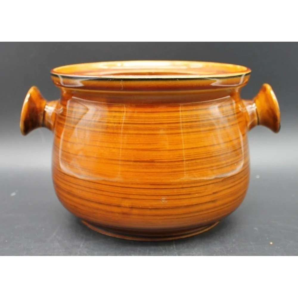 Nasco Brittany Oven Proof Brown Drip Glaze Pottery Crock w Handles USA